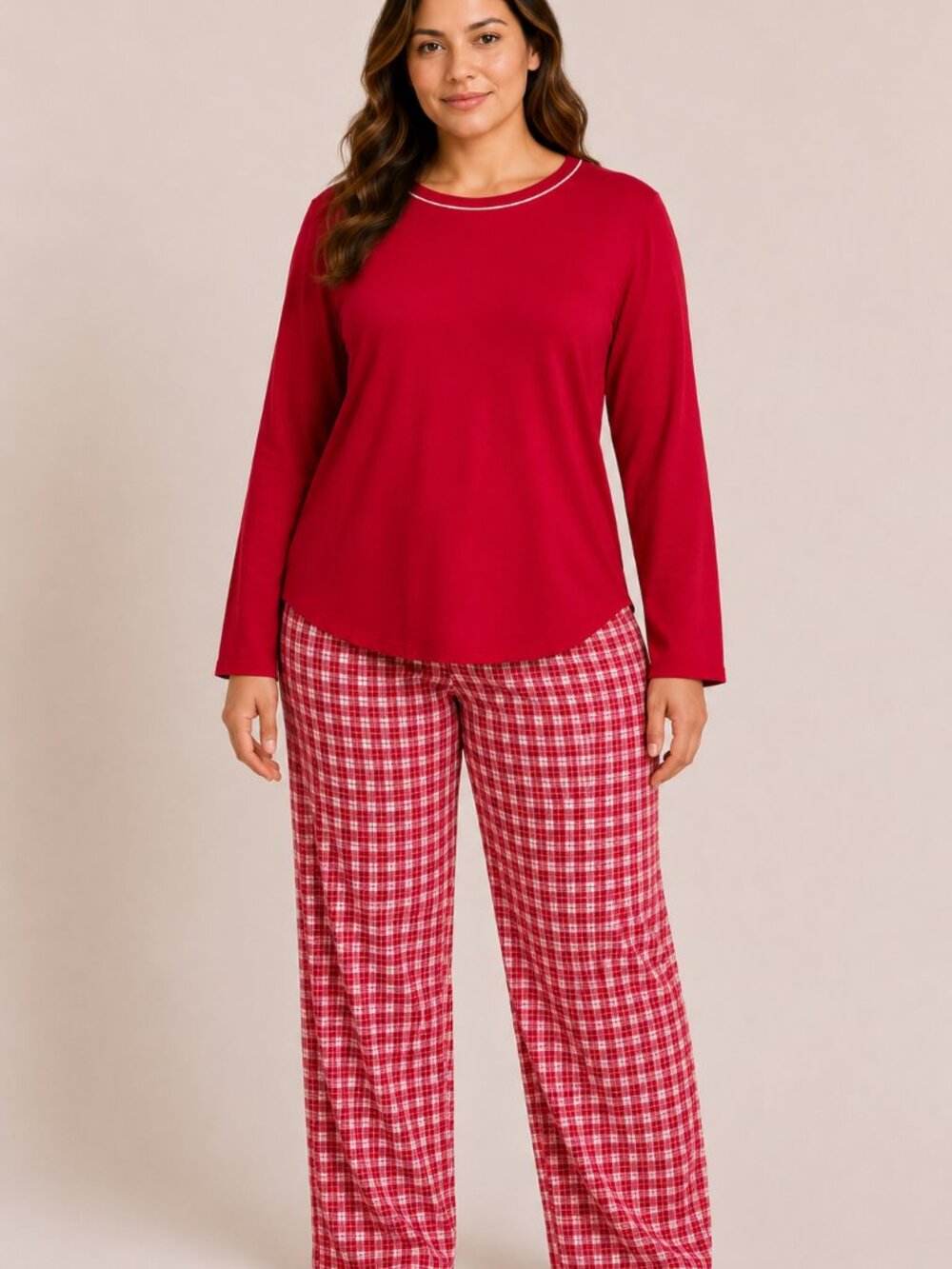 Charter Club Gingham Check Long Sleeve Pajama Set Red White Women’s XS S NWT